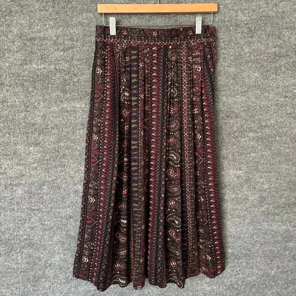 Vintage Rafaella Skirt Womens 8 Multicolor Pleated Pockets Paisley Boho Midi - Picture 2 of 16